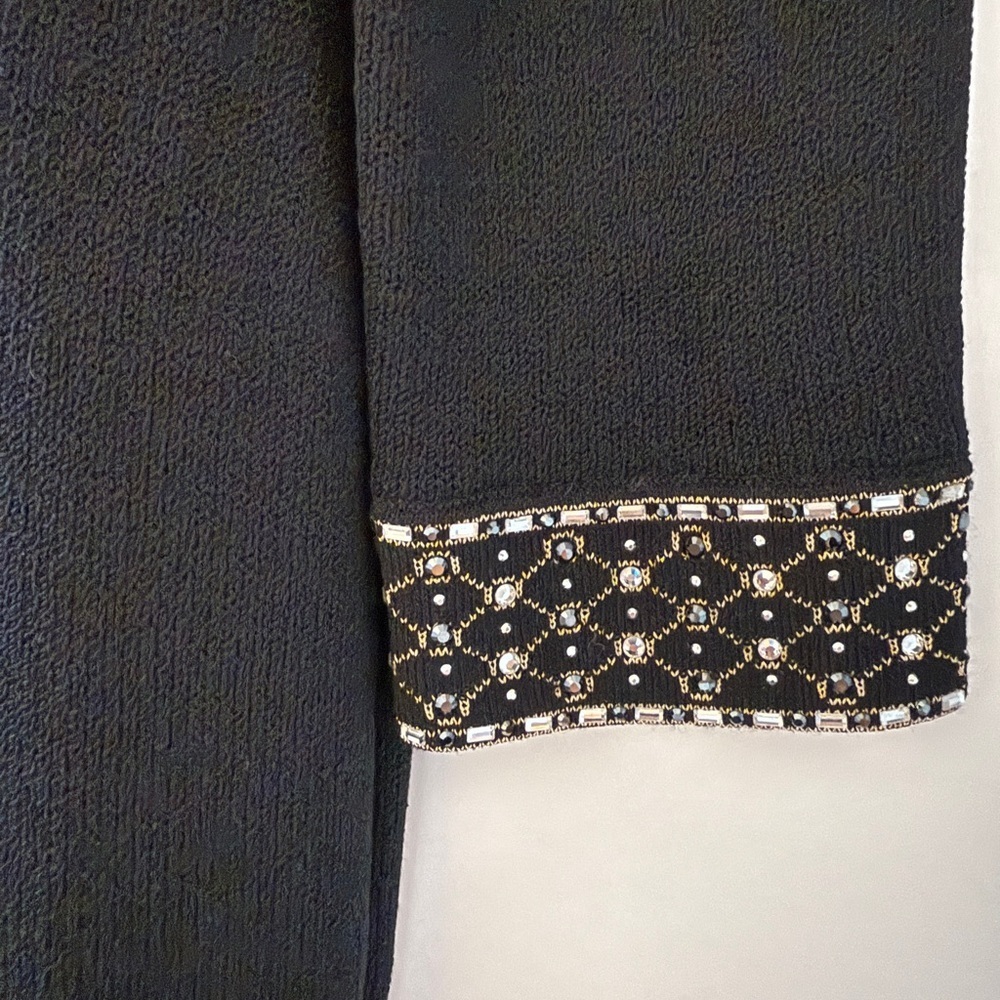 St. John Evening Black Knit Dress with Jewel Embellished Neckline & Cuffs - Picture 6 of 12